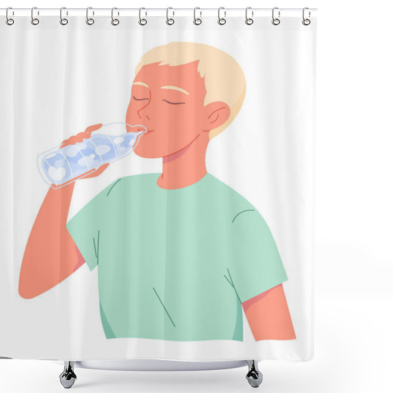 Personality  Cute Little Boy Drinking Water From Bottle. Shower Curtains