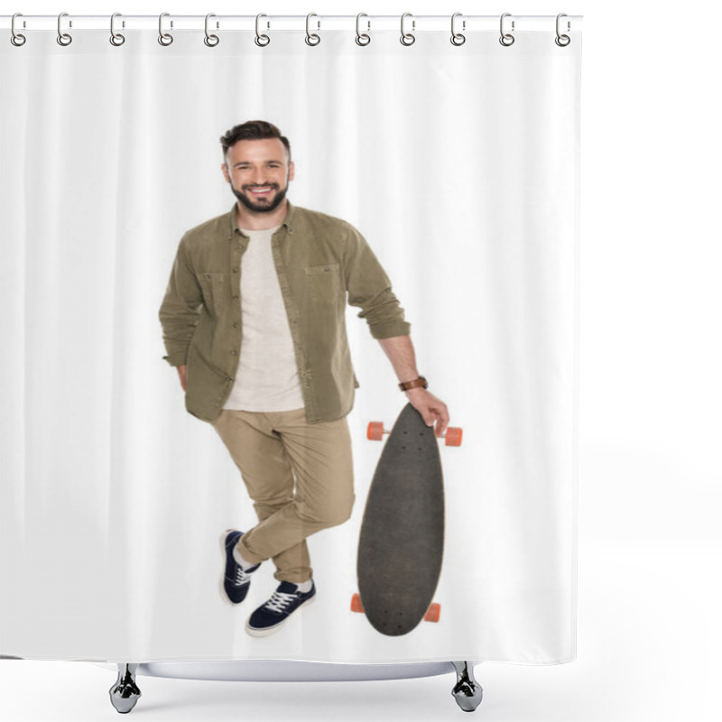 Personality  Man Holding Longboard Shower Curtains