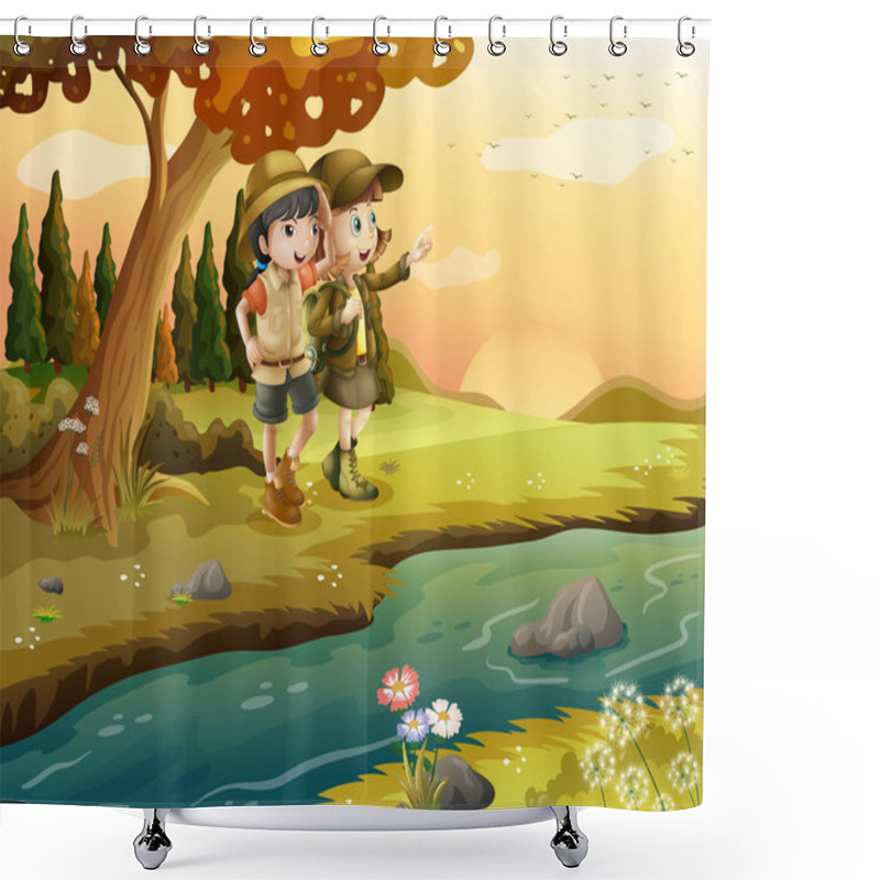 Personality  A Girl And A Boy At The Riverbank Shower Curtains