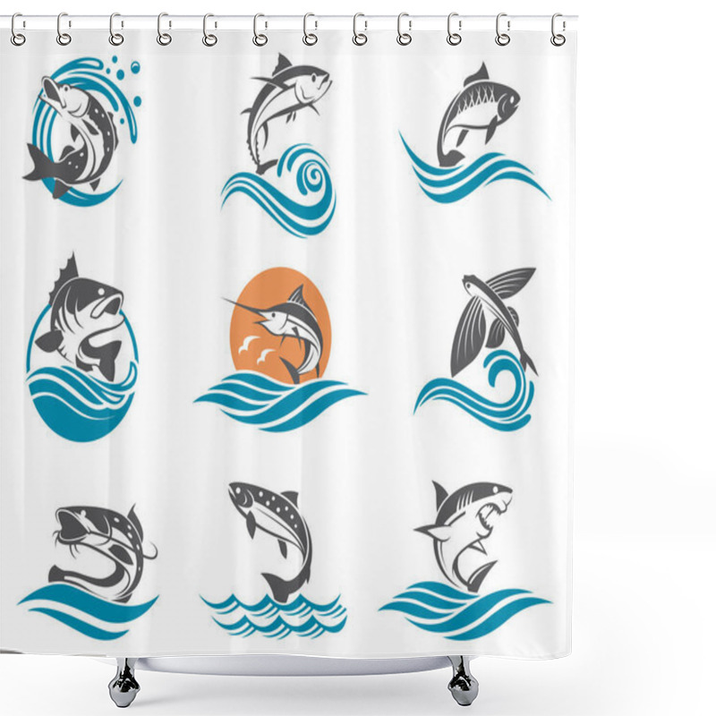 Personality  Fish Illustrations Set Shower Curtains