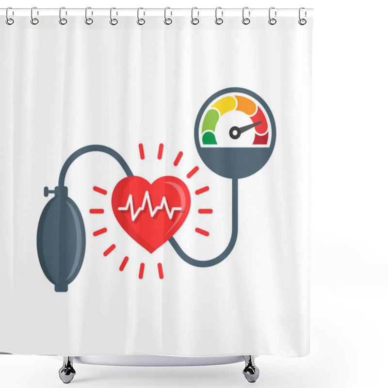 Personality  Arterial Blood Pressure Icon In Flat Style. Heartbeat Monitor Vector Illustration On Isolated Background. Pulse Diagnosis Sign Business Concept. Shower Curtains