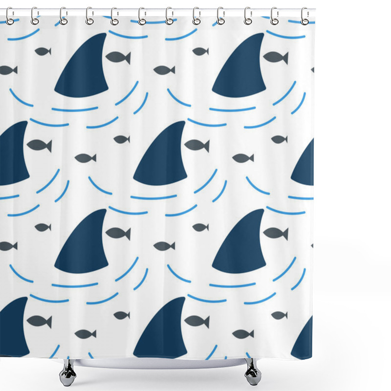 Personality  Shark Fin In Water Waves Seamless Pattern. Shower Curtains