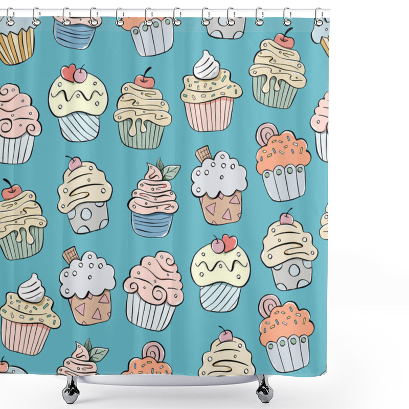 Personality  Colors Cupcake Seamless Pattern. Design For Paper, Covers, Cards, Fabrics, Background And Any. Vector Illustration About Sweets Dessert. Shower Curtains