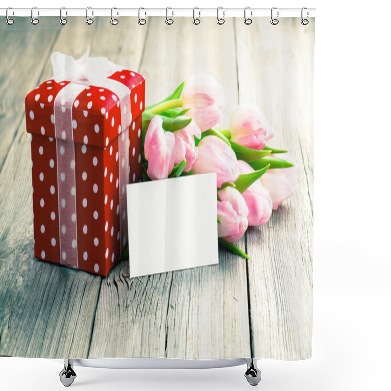 Personality  Beautiful Tulips With Red Polka-dot Gift Box. Happy Mothers Day, Shower Curtains