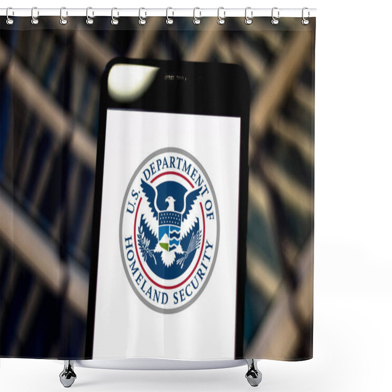 Personality  May 05, 2019, Brazil. In This Photo Illustration The United States Department Of Homeland Security (DHS) Logo Is Displayed On A Smartphone Shower Curtains