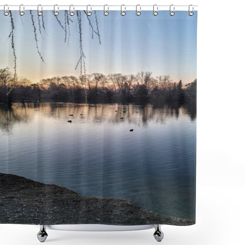 Personality  Tranquil Lakeside With Bare Trees Shower Curtains