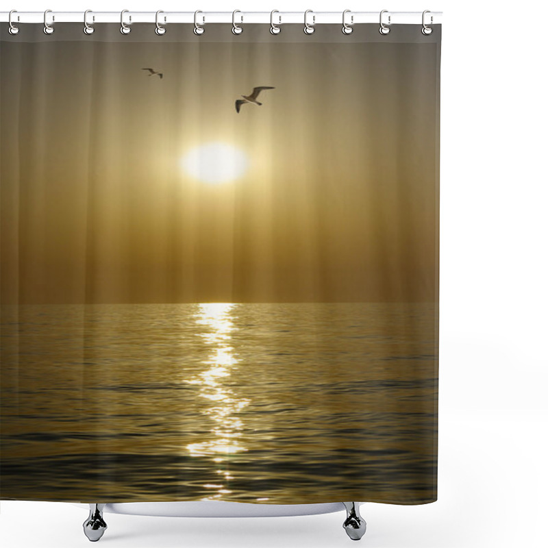 Personality  View Of Sunset And Gulls Shower Curtains