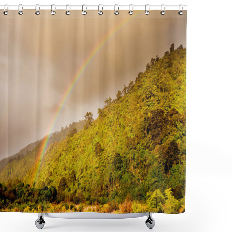 Personality  Rainbow Over Forest Foothills, West Coast, NZ Shower Curtains