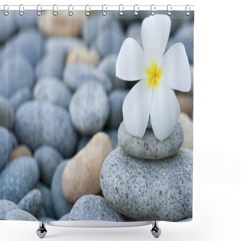 Personality  Frangipani With With Stack Of Rocks Shower Curtains