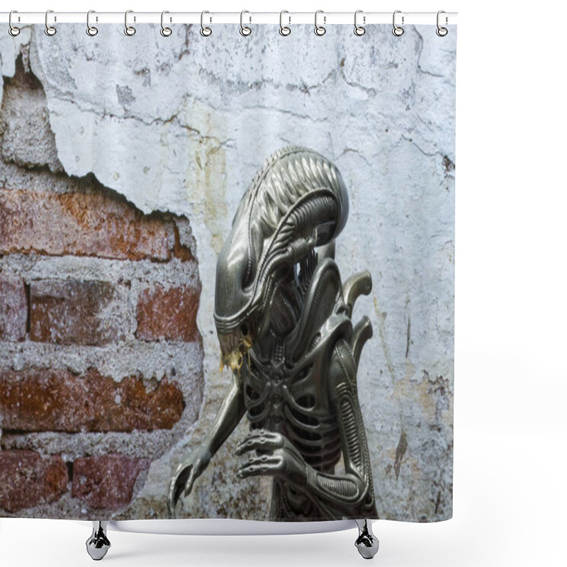 Personality  Bologna - Italy - November 4, 2022: Alien Xenomorph. Action Figure From The Original Alien Movie By Twentieth Century Fox. Shower Curtains