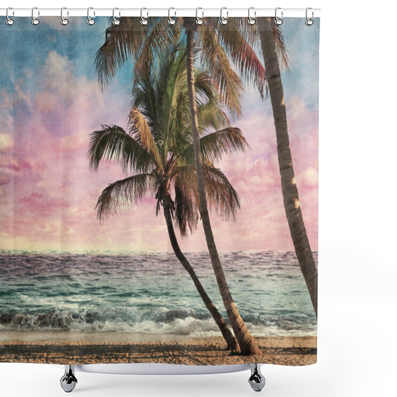 Personality  Grunge Image Of Tropical Beach Shower Curtains