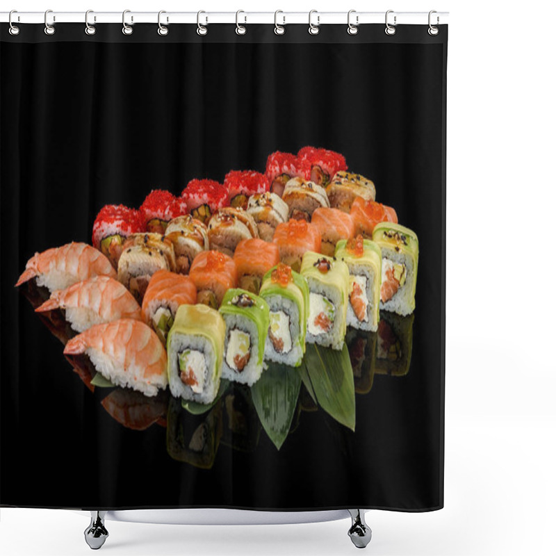 Personality  Japanese Cuisine. Sushi Set Over Dark Background. Shower Curtains