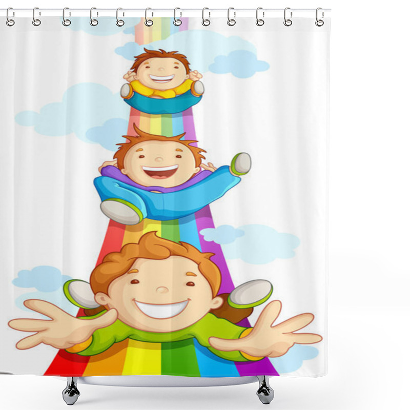 Personality  Kids SLiding On Rainbow Shower Curtains