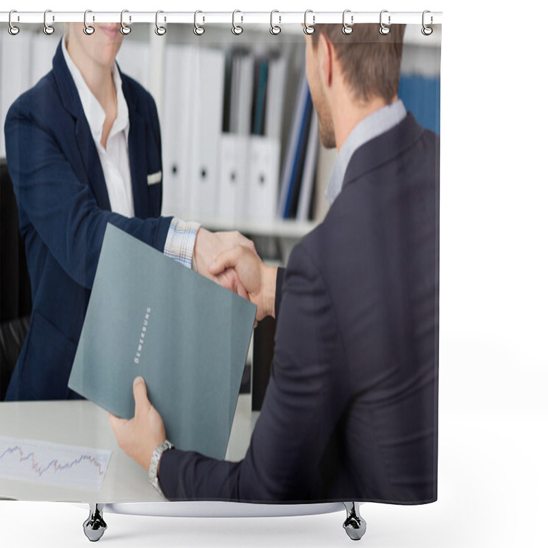 Personality  Midsection Of Handshake While Job Interviewing Shower Curtains