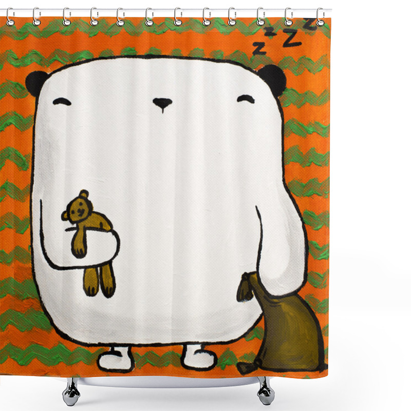 Personality  Illustration Acrylic White Teddy Bear With Pillow Shower Curtains