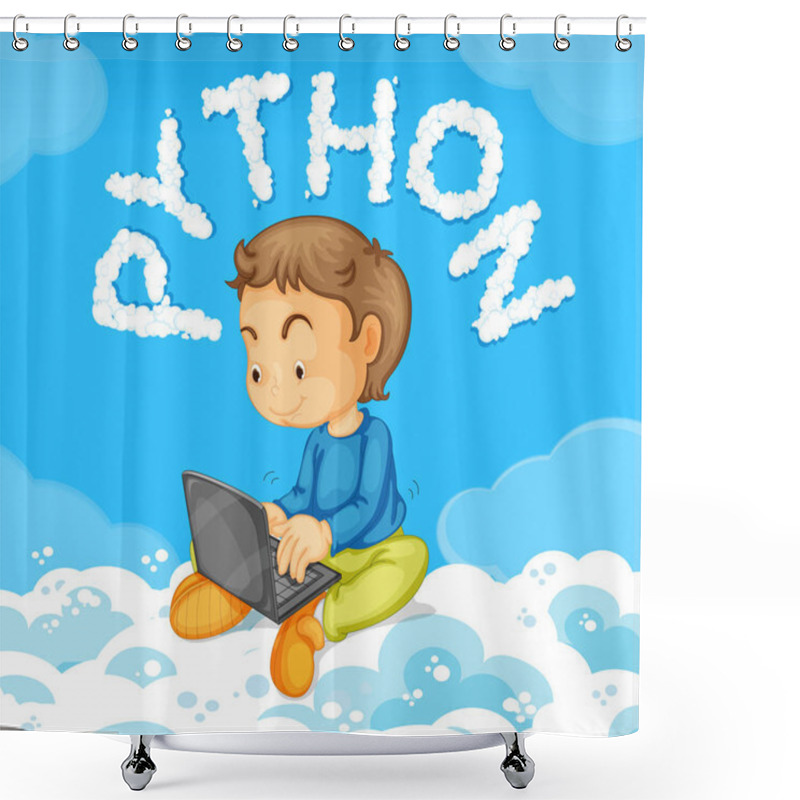 Personality  Young Boy On Laptop Python Concept Illustration Shower Curtains