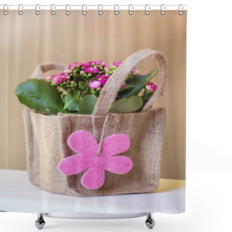 Personality  Beautiful Pink Flower With Gift Card Packed In Canvas Bag Shower Curtains