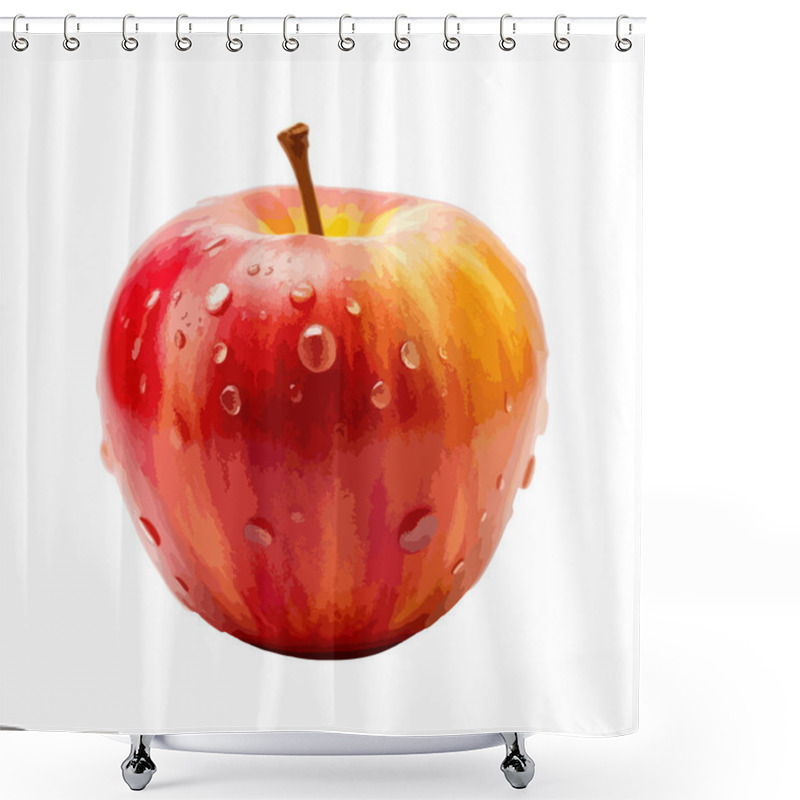 Personality   A Red Apple, With Water Droplets On It. Isolated Vector On White Background Shower Curtains