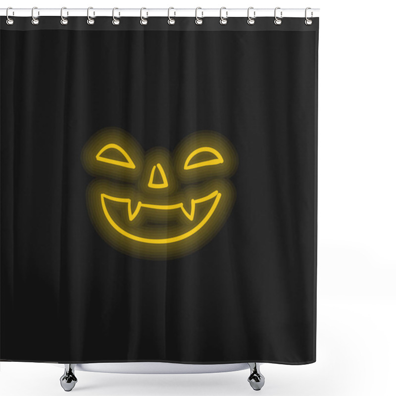 Personality  Bad Halloween Face Of Mouth Nose And Eyes Outlines Yellow Glowing Neon Icon Shower Curtains