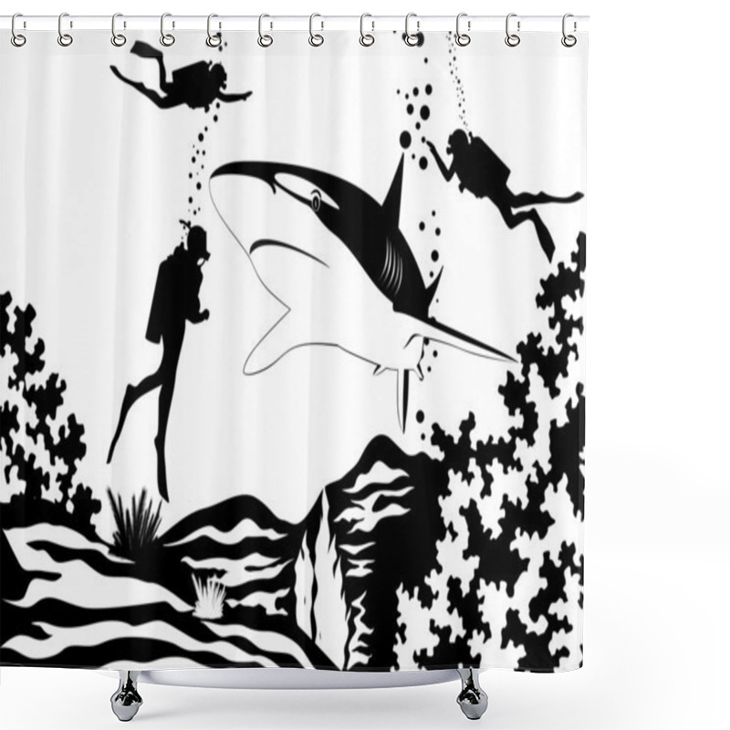 Personality  Scuba Divers And Shark Shower Curtains