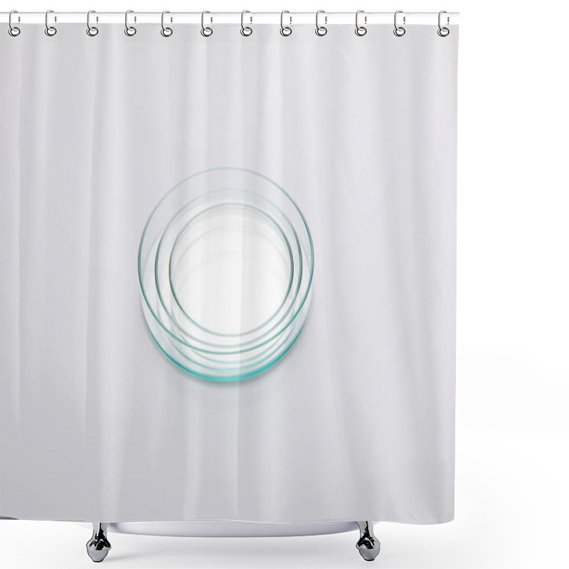 Personality  High Angle View Of Laboratory Petri Plates Set On Grey Background Shower Curtains