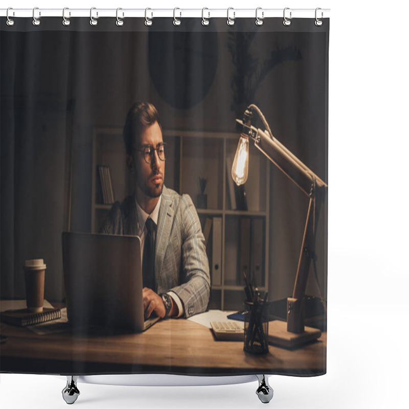 Personality  Businessman Working With Laptop Shower Curtains