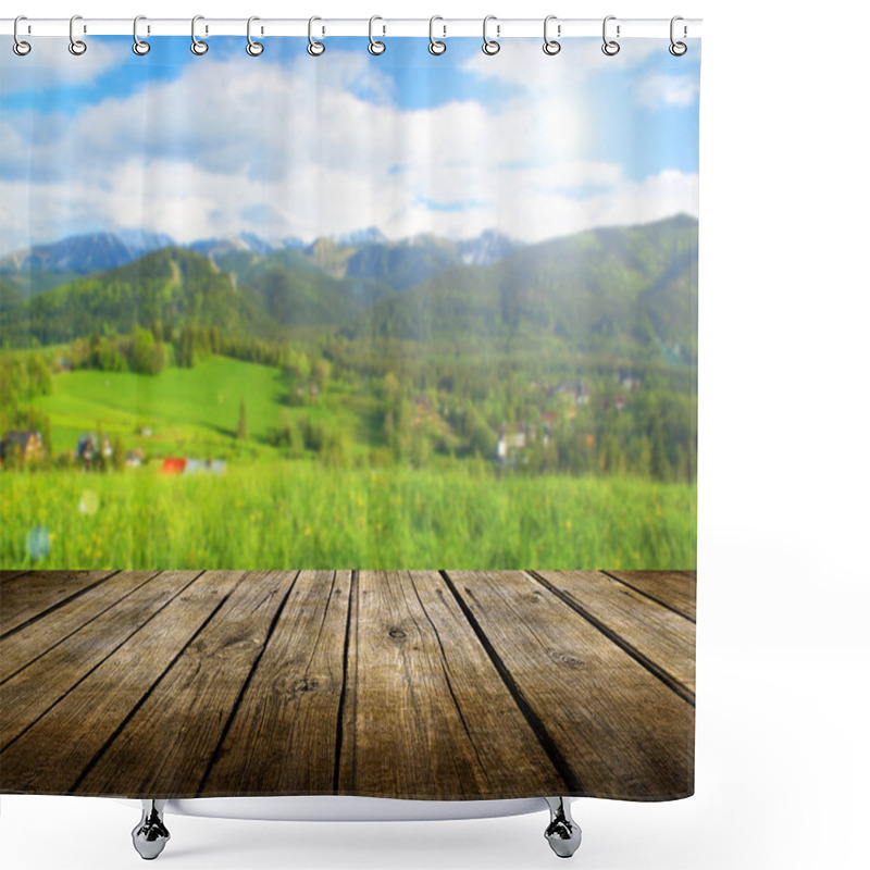 Personality  Summer Background With Empty Table Shower Curtains