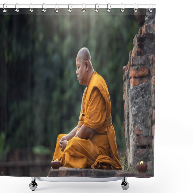 Personality  Buddhist Monk Meditation In Temple Shower Curtains