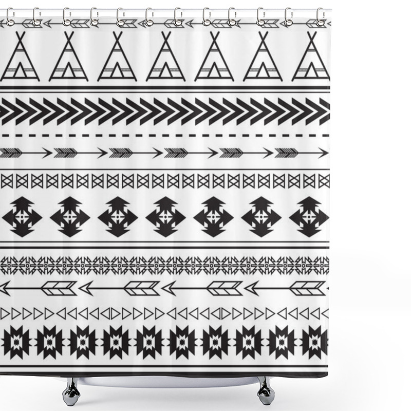 Personality  Aztec Ethnic Seamless Pattern, Tribal Black And White Background Shower Curtains