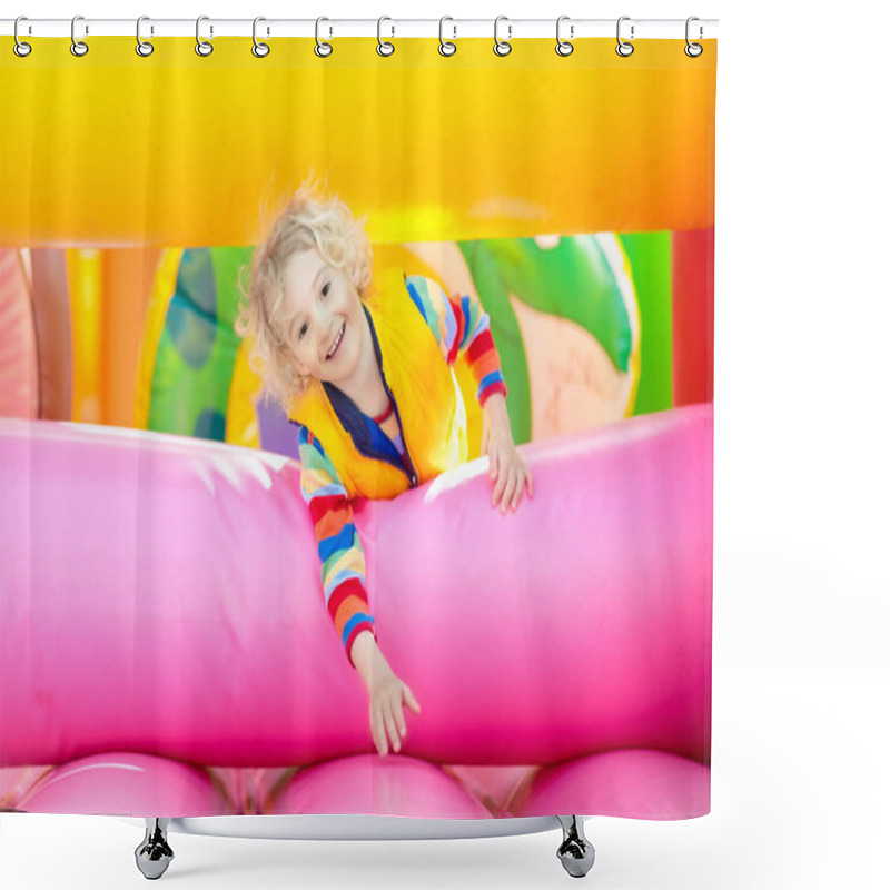 Personality  Child Jumping On Playground Trampoline. Kids Jump. Shower Curtains