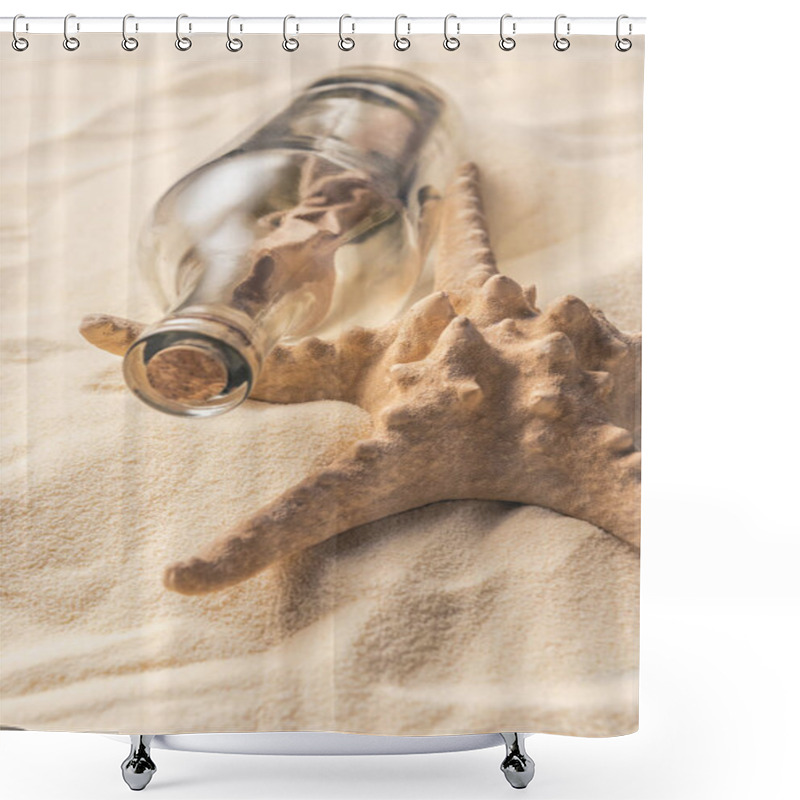 Personality  Corked Bottle With Message And Starfish On Light Sand Shower Curtains