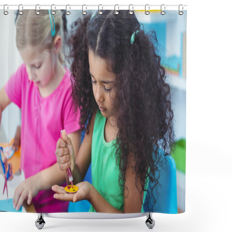 Personality  Girls Making Arts And Crafts Together Shower Curtains