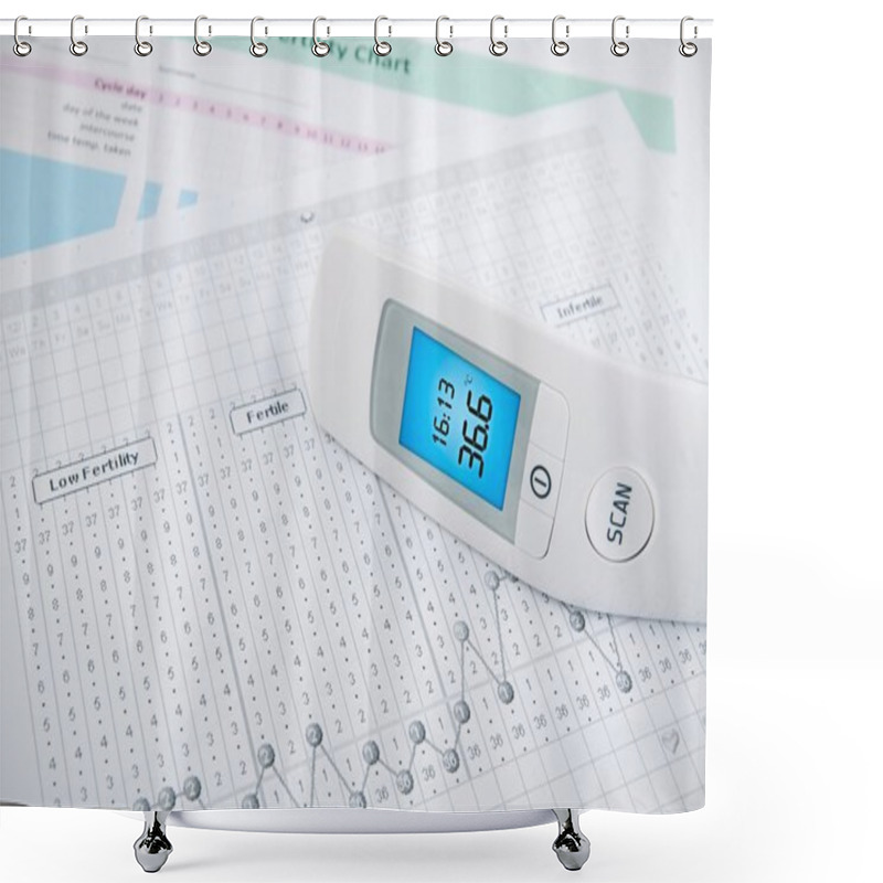 Personality  Contactless Thermometer On Fertility Chart Background Shower Curtains