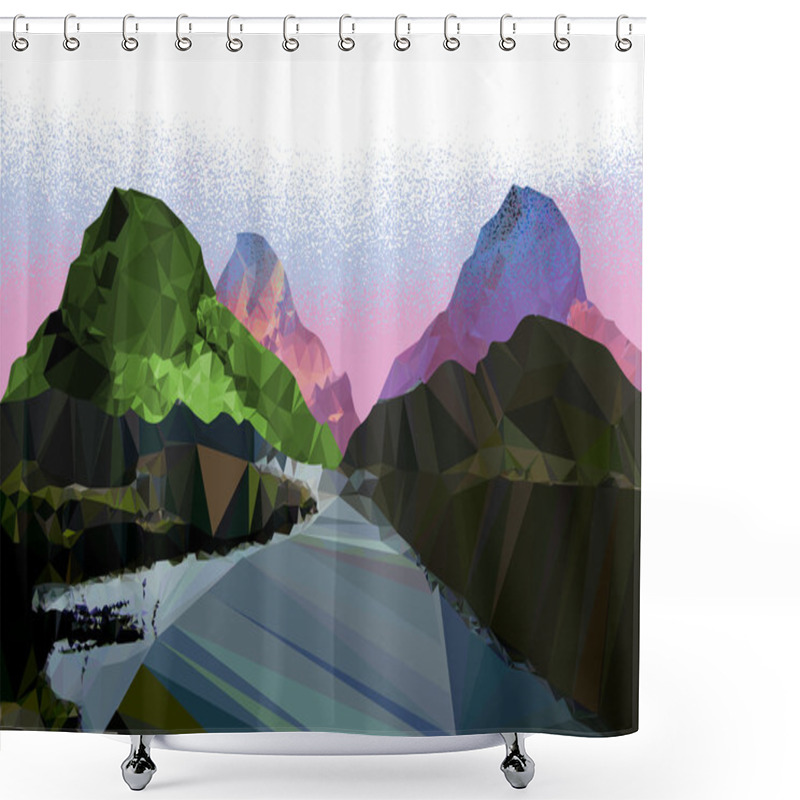 Personality  Misty Mountain Landscape Of Polygons With A Road Shower Curtains