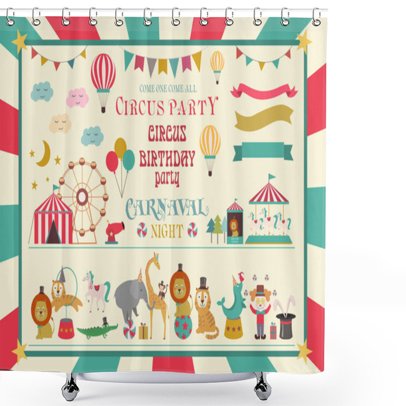 Personality  Set Of Circus Animals And Decorations Shower Curtains