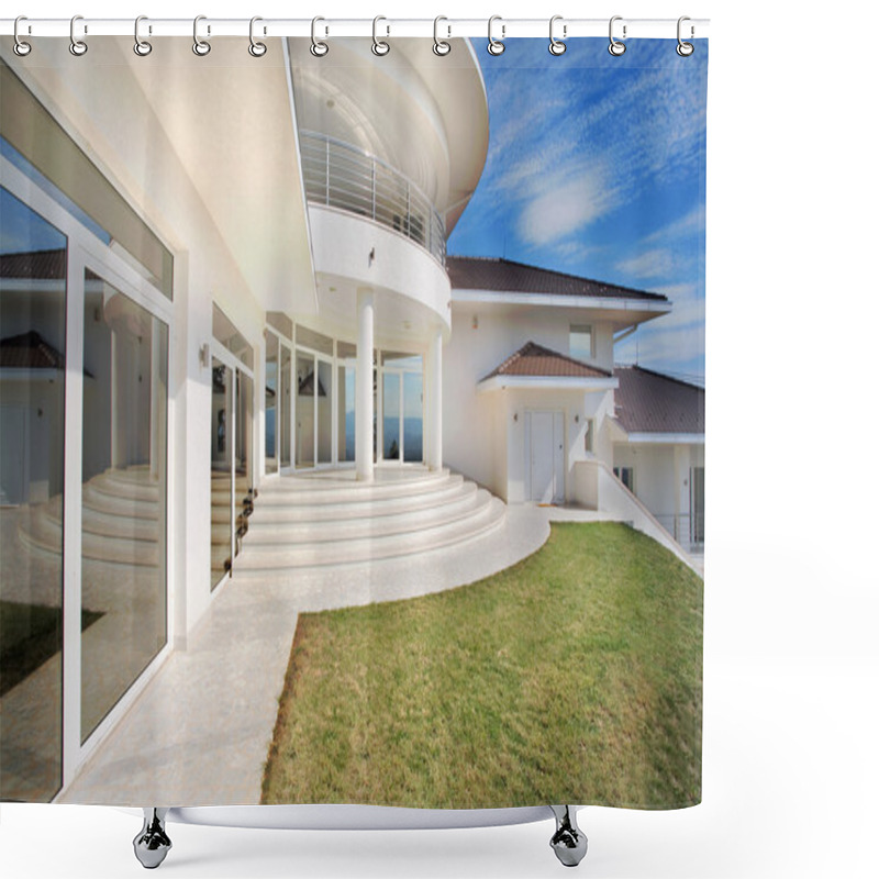 Personality  Modern House Exterior, Large And Expensive House Architecture. Shower Curtains