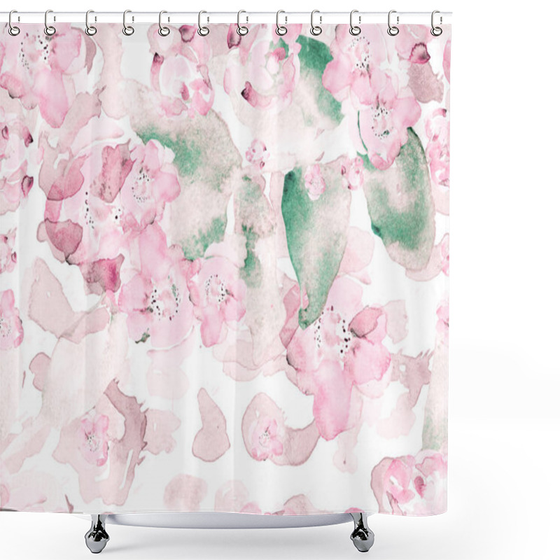 Personality  Watercolor Roses, Peony And Leaves Seamless Pattern. Green And Grey Exotic Swimwear Design. Summer Blossom Background. Botanical Floral Illustration. Vintage Peonie Eco Rapport. Shower Curtains