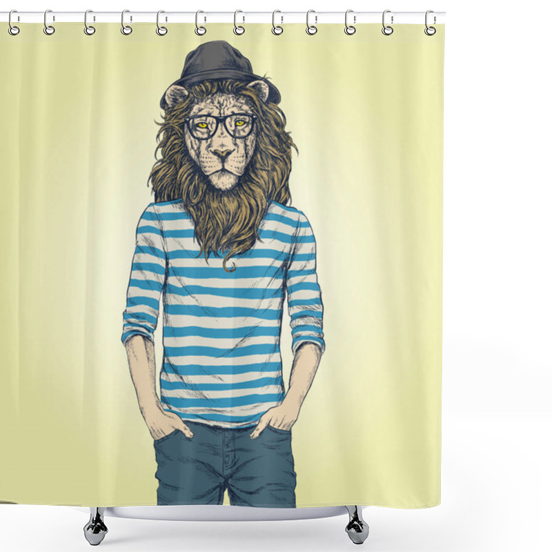 Personality  Hipster Lion Vector Illustration Shower Curtains