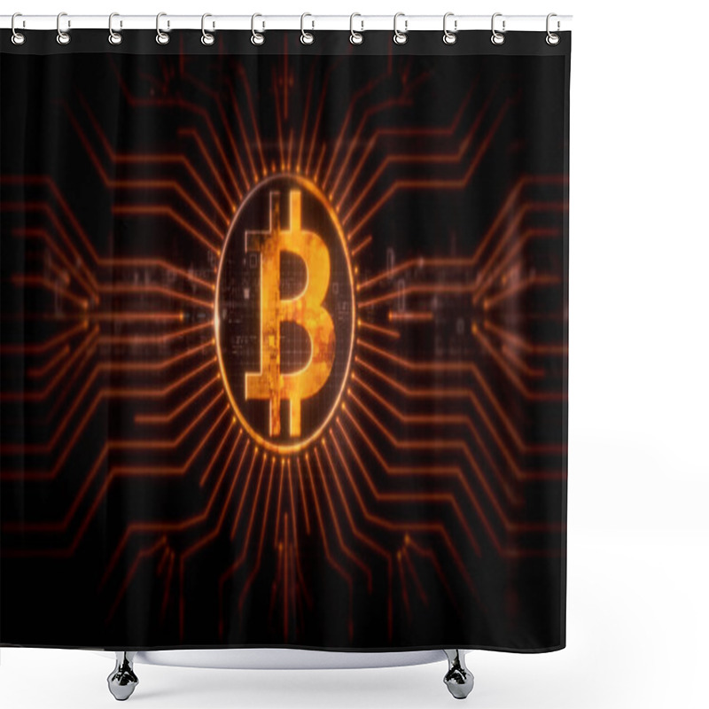 Personality  Futuristic Digital Background Highlighting Advanced Cryptocurrency And Encryption Technology, Featuring Blockchain Networks And Secure Cryptographic Systems : Bitcoin Shower Curtains