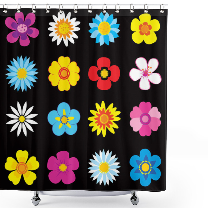 Personality  Set Of Flower Icons Shower Curtains