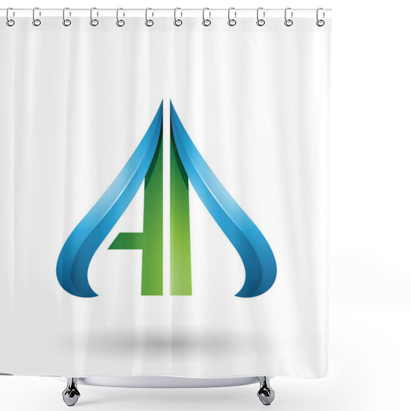 Personality  Green And Blue Embossed Arrow-like Letters A And D Illustration Shower Curtains