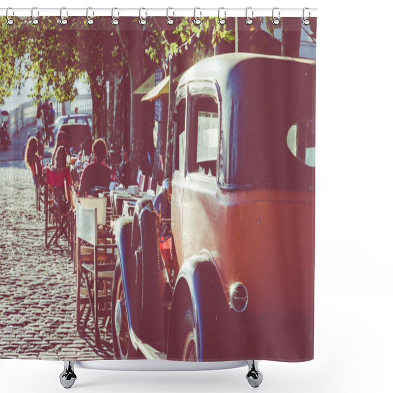 Personality  COLONIA DEL SACRAMENTO, URUGUAY - FEBRUARY 03, 2018: Old Car Par Shower Curtains