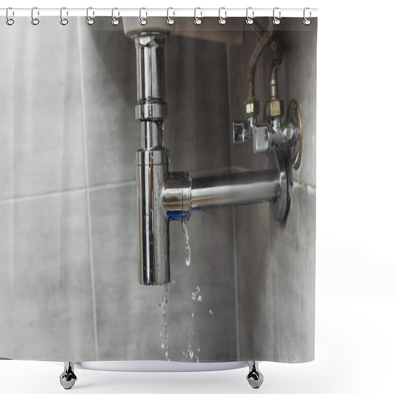 Personality  Damaged Steel Pipe In Bathroom On Grey Background Shower Curtains