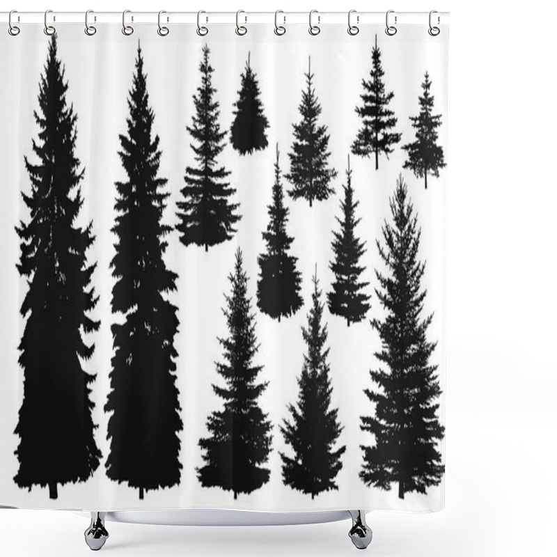 Personality  Set Of Silhouettes Of Pine Trees Or Fir Trees, EPS 8. Shower Curtains