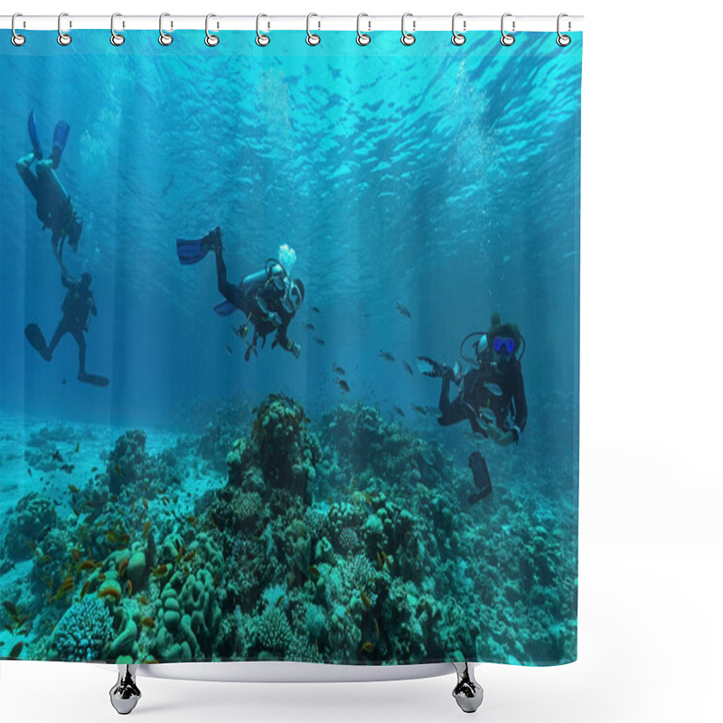 Personality  Divers In The Red Sea In Dahab. Scuba Diving In Egypt Shower Curtains