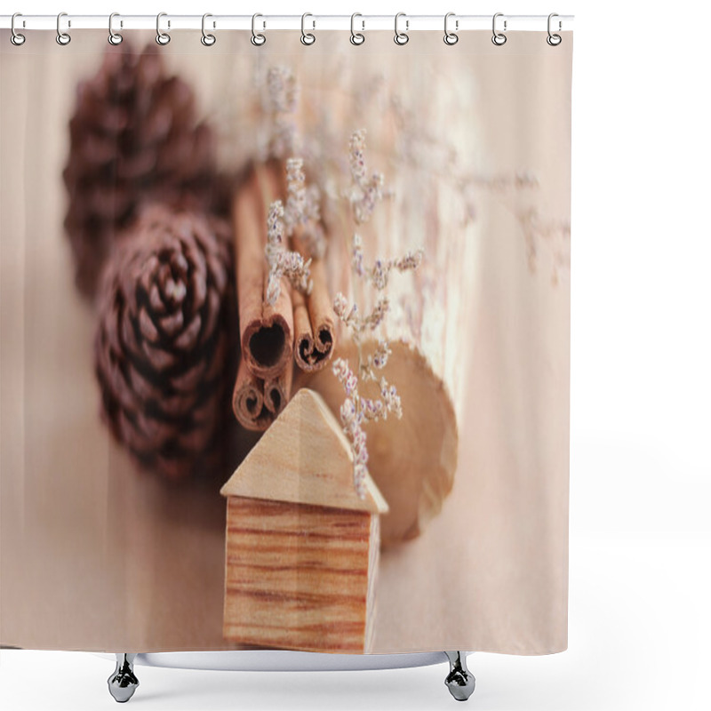 Personality  Wooden Craft And Pine Cone Shower Curtains