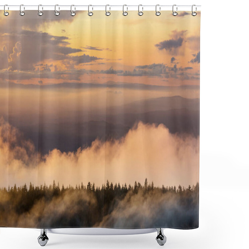 Personality  Mountains Silhouette At Sunrise. Beautiful Natural Background. Shower Curtains