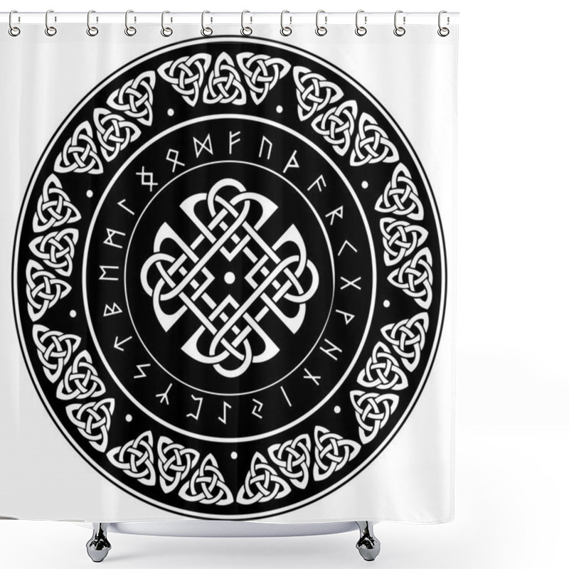 Personality  Celtic Shield, Decorated With A Ancient European Pattern And Scandinavian Runes Shower Curtains