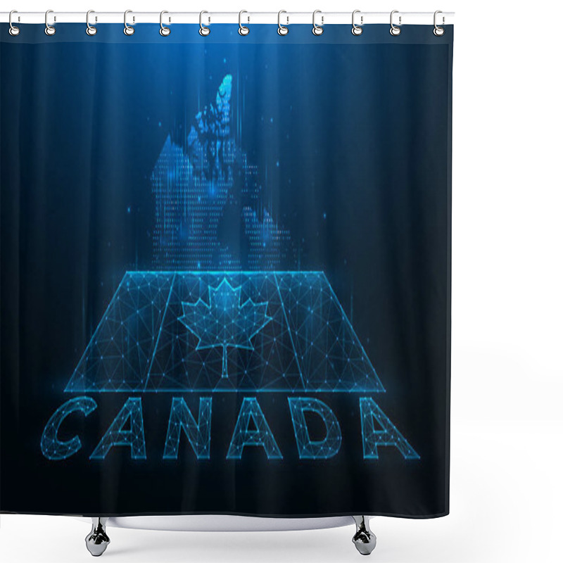 Personality  Polygonal Vector Illustration Of Map And Flag Of Canada. Abstract Banner Or Template Made Of Dots And Lines On A Dark Blue Background. Digital Design. Shower Curtains