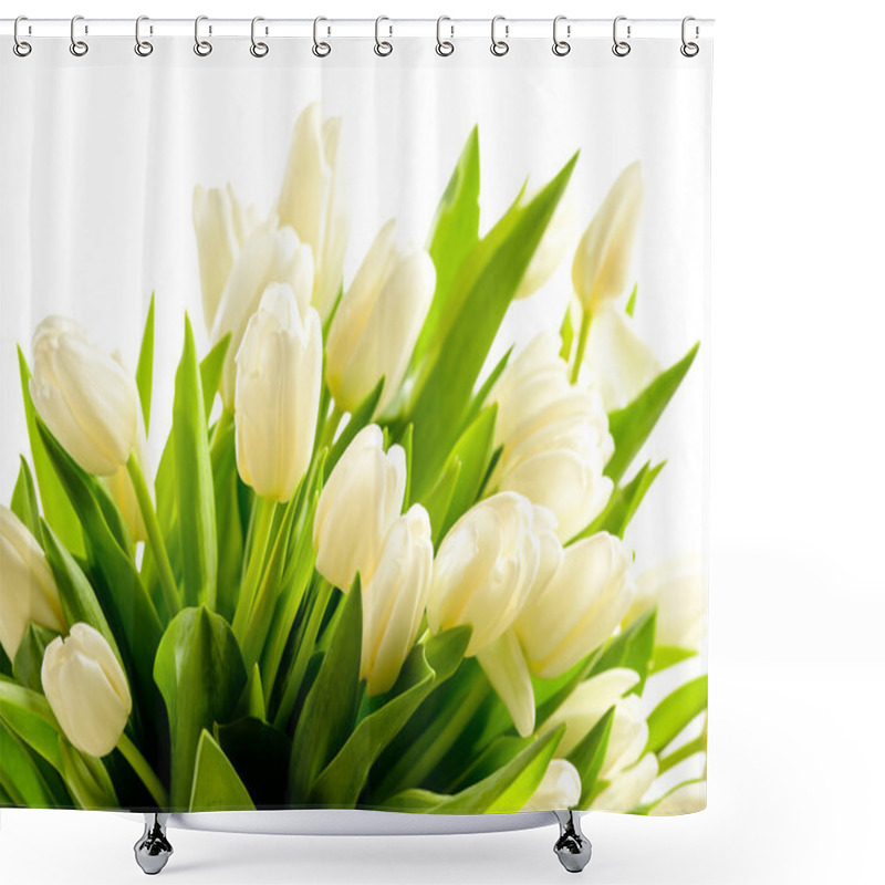 Personality  Bunch Of White Tulips Spring Flowers Shower Curtains